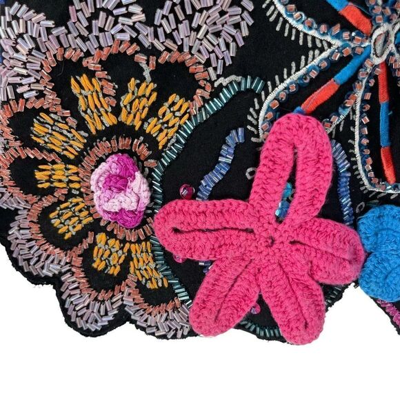 Bohemian Crochet Beaded Embroidered A Line Skirt Size 10 Vanity Collection Black - Picture 8 of 10